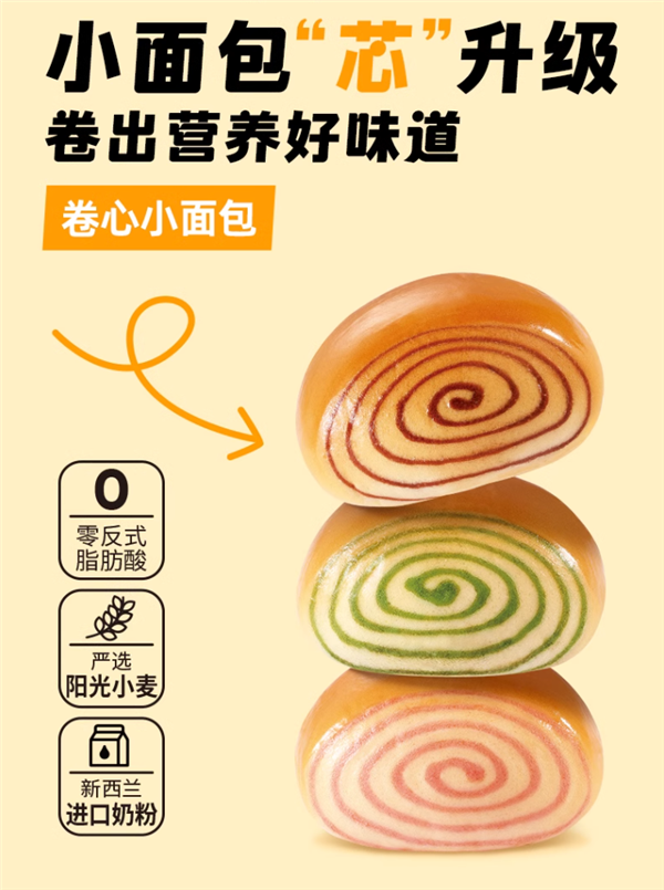 早餐必備 盼盼卷心面包+法士小面包730g  到手19.9元